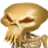 Animated skeletal figure with glowing red eyes, beige skull and bones against white background.