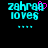Pixelated cyan text 'zahraa loves' with a pink heart replacing the 'a' in 'zahraa', four cyan dots below, and a black background.