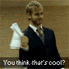A six- shows a man in business attire with changing expressions and text overlays, transitioning from holding an object to revealing his chest