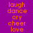 Purple background with orange text listing emotions and actions, blue rectangular blocks highlighting specific in a