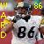 Pixelated static image of a person wearing a white jersey with black number 86, surrounded by yellow text elements on a multicolored background.