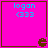A bright pink square with brown border displays cyan text 'logan' and '<333', featuring a small brown Pac-Man-like icon in the bottom-right corner.