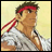 Pixelated character with red headband and white shirt against light background, next to black with white text