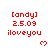 Red pixelated text displays [andy] 2.5.09 iloveyou with a small red heart below, arranged in a pattern on white background