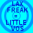 Four identical blue circular icons with text "LAX FREAK = LITTLE VOS" on a cyan background, arranged in a