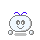 A 4-frame pixel art animation of a white rounded character with blue antennae and gray accents, showing different facial expressions across frames on a gray background.