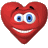 Six animated frames of a red heart-shaped cartoon character with blue eyes and white teeth, displayed in a 3x2 contact sheet on gray background.