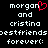 Pixelated text on black background with red heart symbol replacing 'o' in 'morgan', repeated twice side-by-side.