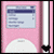 Pixelated pink iPod with white circular click wheel, blue screen displaying text list, and vertical silver bar on right side.