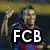 A person in a blue and red striped sports jersey raises their right arm, with large white text "FCB" overlaid on the left side of the image.