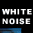 Animated digital artwork featuring the text 'WHITE NOISE' in white block letters on a black background with blue horizontal lines and pixelated sections.