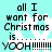 Pixelated text on a cyan background with white snowflakes, repeating 'all I want for Christmas is... YOOH!!!!!!!!' in four identical