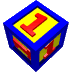 blue-bordered yellow cubes with red number 1s, each cube rotated to show different faces against a gray background