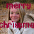 A pixelated image of a person with long light brown hair wearing a white top, with red text overlays reading 'merry', 'christma', 'I', 'love you', and '8779' across the frame.
