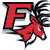 A pixelated red 'F' with black outline and gray shadow, accompanied by a red cartoon horse head with white eye and black mane, all on white background.