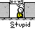 Animated contact sheet showing 12 frames of a pixel art stick figure character in various positions behind gray blocks with repeated text "Stupid" below each frame.