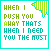 A 3x2 contact sheet of six animated frames showing a pixelated text-based icon with green and cyan lettering on white backgrounds, each frame featuring the phrase "WHEN I PUSH YOU AWAY THATS WHEN I NEED YOU THE MOST" with slight variations in color and underline styling across frames.