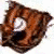 Brown baseball glove with white stitching holding a white ball on light background.