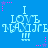 Blue background with repeated light blue text "I LOVE NAYIRE" and pink star-shaped pixel clusters scattered throughout.