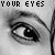 Pixelated grayscale image of a human eye with text reading 'YOUR EYES' above it, rendered in blocky digital style.