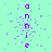 A vertical arrangement of purple pixelated text spelling 'anime' on a light green background with scattered purple particles, transitioning from dense particle clusters to sparse ones.