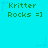 Cyan background with green text reading 'Kritter Rocks =]' repeated in six positions, surrounded by small blue star and dot patterns.