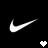 White Nike swoosh logo on black background with small white heart icon in bottom right corner.