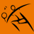 Four-frame animated contact sheet of stick figures running on an orange background with diagonal black lines crossing the scene.