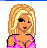 Pixel art contact sheet of a blonde woman in pink lingerie and dark blue dress with visible belly button, accompanied by text reading "hot Lil blonde".