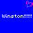 Blue background with pink pixelated heart above white text reading Winston!!!!! Winston!!!!! in a retro digital style.