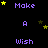 Pixelated text and stars on black background with purple 'Make' and 'Wish', yellow stars, gray rectangle in bottom-right corner.