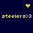 Yellow pixel art icons on dark blue background with text 'steelers>3' and animated sparkles or heart shapes.