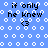 Blue background with white circular patterns and black text reading 'if only he knew <3' in multiple positions, some instances showing slight variations.