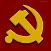 Static pixelated icon of a golden hammer and sickle symbol on a solid red background with visible dithering and color blending effects.
