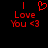 Red pixelated text and symbols on black background: 'I' above 'Love' above 'You <3', with a heart symbol replacing 'Love' in the left view.