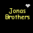 Yellow pixelated text "Jonas Brothers" on black background with four distinct white pixel symbols above each text block.