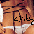 Pixelated image of a person in a bikini bottom with the word 'kinky' in stylized text, showing two color variations of the text.