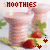 Animated contact sheet of 9 frames showing a pink drink icon with changing text, strawberries, and small decorative elements on a gray background.