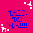A static image with a bright pink background featuring blue text reading 'TALK TO ME!!!' and white pixelated square patterns at the corners.