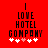 Red background with black pixelated text reading 'I LOVE HOTEL COMPANY' and five white/pink hearts below, two versions differ in heart color sequence.