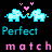 Animated contact sheet showing two pixelated elephant frames with hearts and text reading "Perfect match" in cyan and pink.
