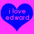 Two blue heart shapes on a pink background, each containing the text "i love edward" in light purple lowercase letters.
