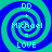 Four identical spiral-patterned icons with blue and teal colors, each displaying text elements including 'DD', '+', 'Michael', '=', and 'LOVE' in a pixelated font.