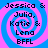 Four identical pixelated icons arranged in a , each featuring a blue and pink spiral background with black text listing names and "BFFL"