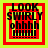 Four identical pixelated images of a red square with yellow border containing text "LOOK SWIRLY ohhhh !!!!!" on bright green background.
