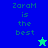 Blue and green pixelated display 'ZaraM is the best' text with a star icon, transitioning from blue background to gradient blue