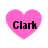 Four pink heart-shaped icons with the text 'Clark' in black pixelated font, arranged in a on white background