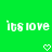 Green background with white pixelated text 'its love' and two heart symbols below, displayed in a static image.