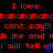 Red pixelated text on black background with blue heart symbols, displaying repeated phrases and partial words.