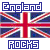 pixelated Union Jack flags with alternating 'England' and 'ROCKS' text in blue and red, arranged in on a white background